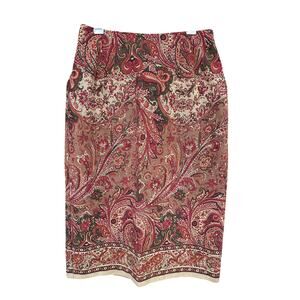 Vintage Paisley Floral Womens Skirt Midi Rust Gold 12 P Modest Mature Earthy